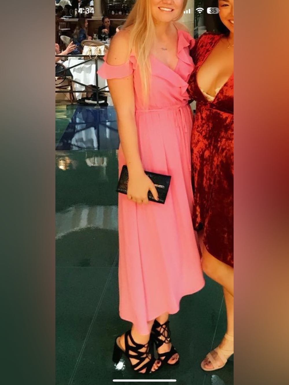 Pink Midi Party Dress with Short Sleeves